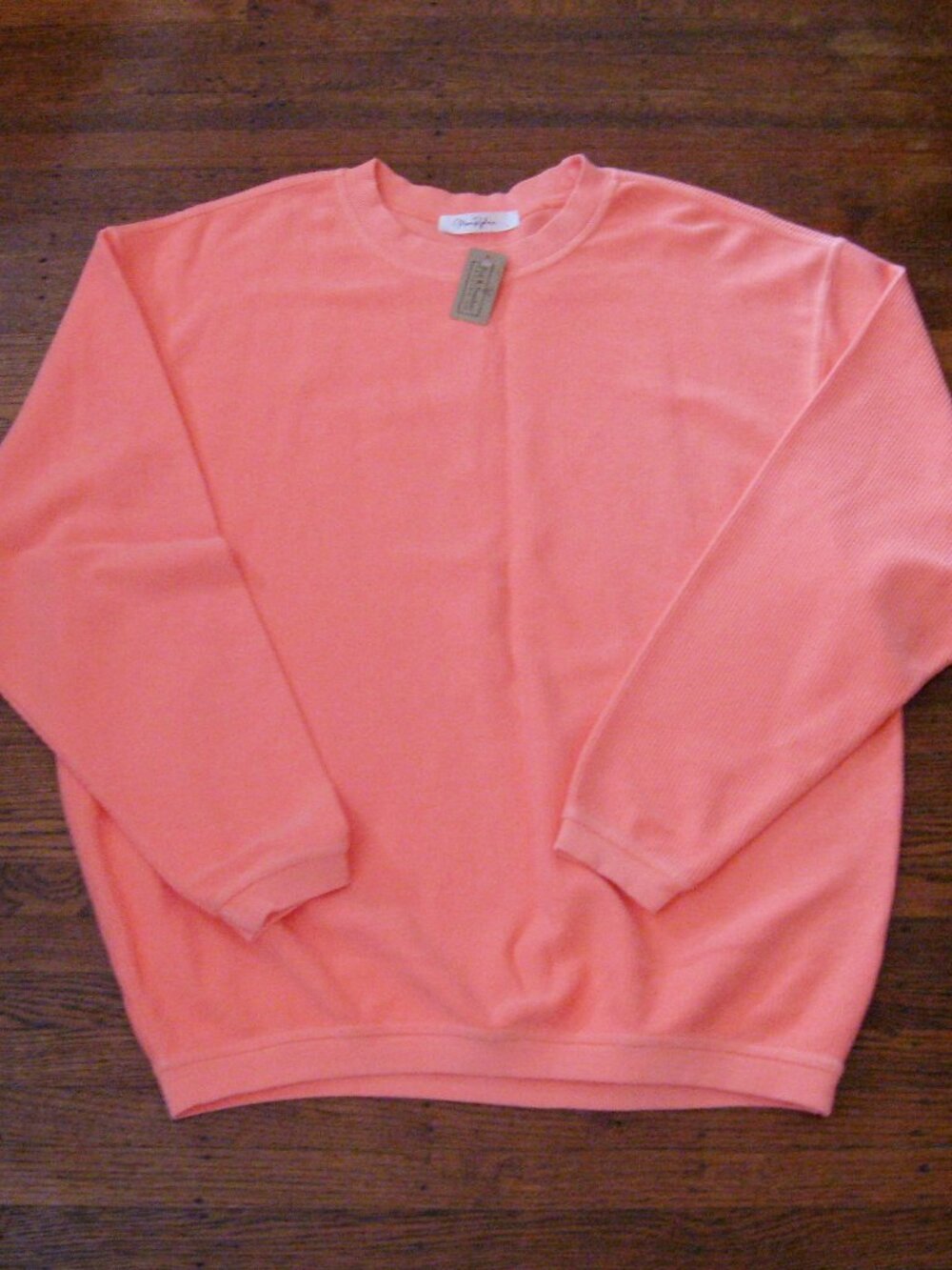 Women's Coral Sweatshirt Sz Large Moon Ryder Corded Crewneck Neon Coral NWT